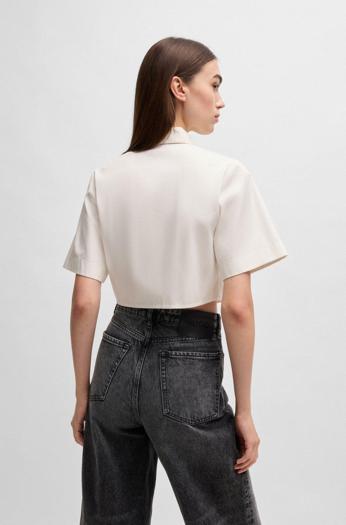 HUGO - Cropped blouse in cotton twill - White Product Image