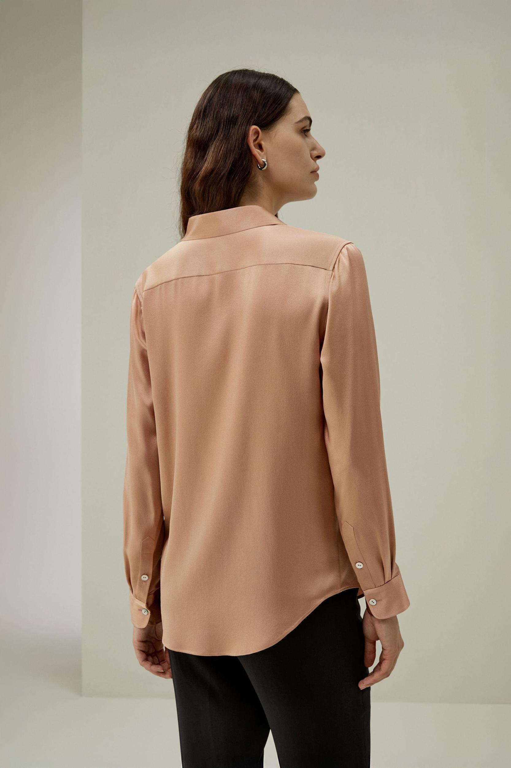 Minimalist Placket Silk Blouse with Shell Buttons Product Image