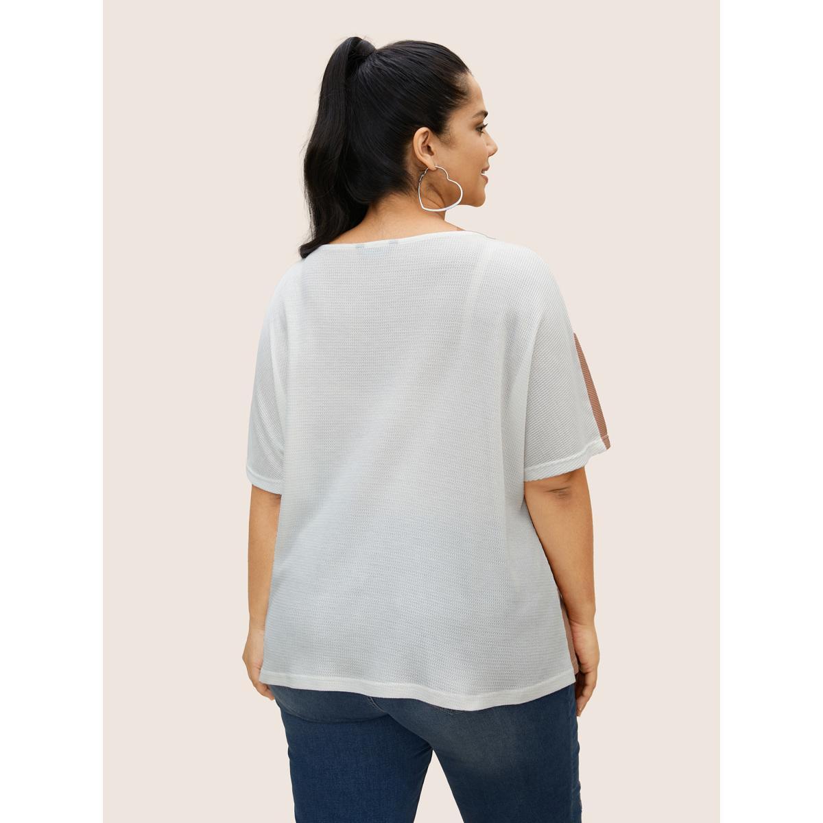 Plus Size Contrast Waffle Knit Dolman Sleeve T-shirt Multicolor Women Casual Contrast V-neck Everyday T-shirts BloomChic 30/6X Product Image