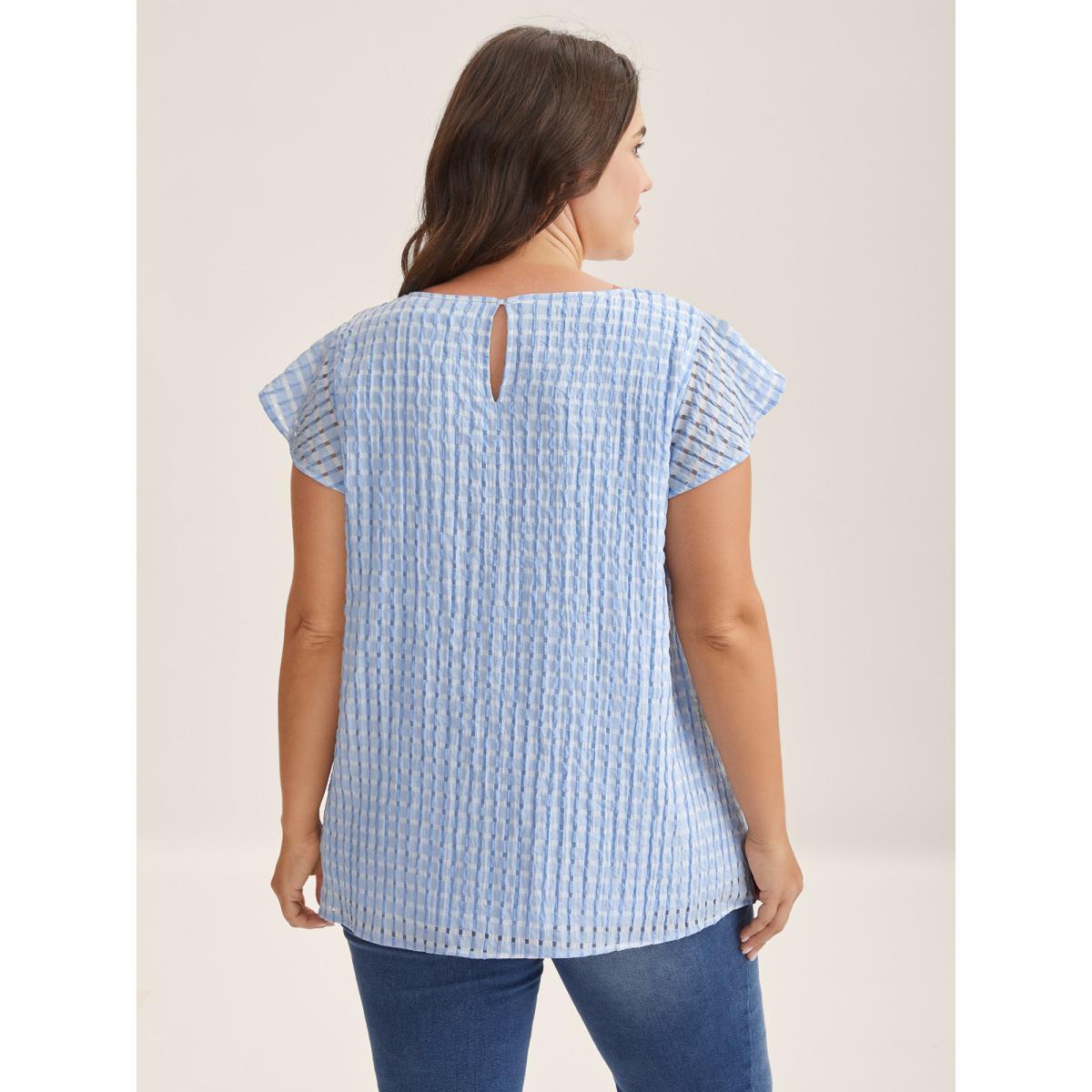 Plus Size Lilac Textured Sheer Lined Flutter Sleeve Blouse Women Cap Sleeve Round Neck Everyday-Casual Blouses BloomChic 10/M Product Image