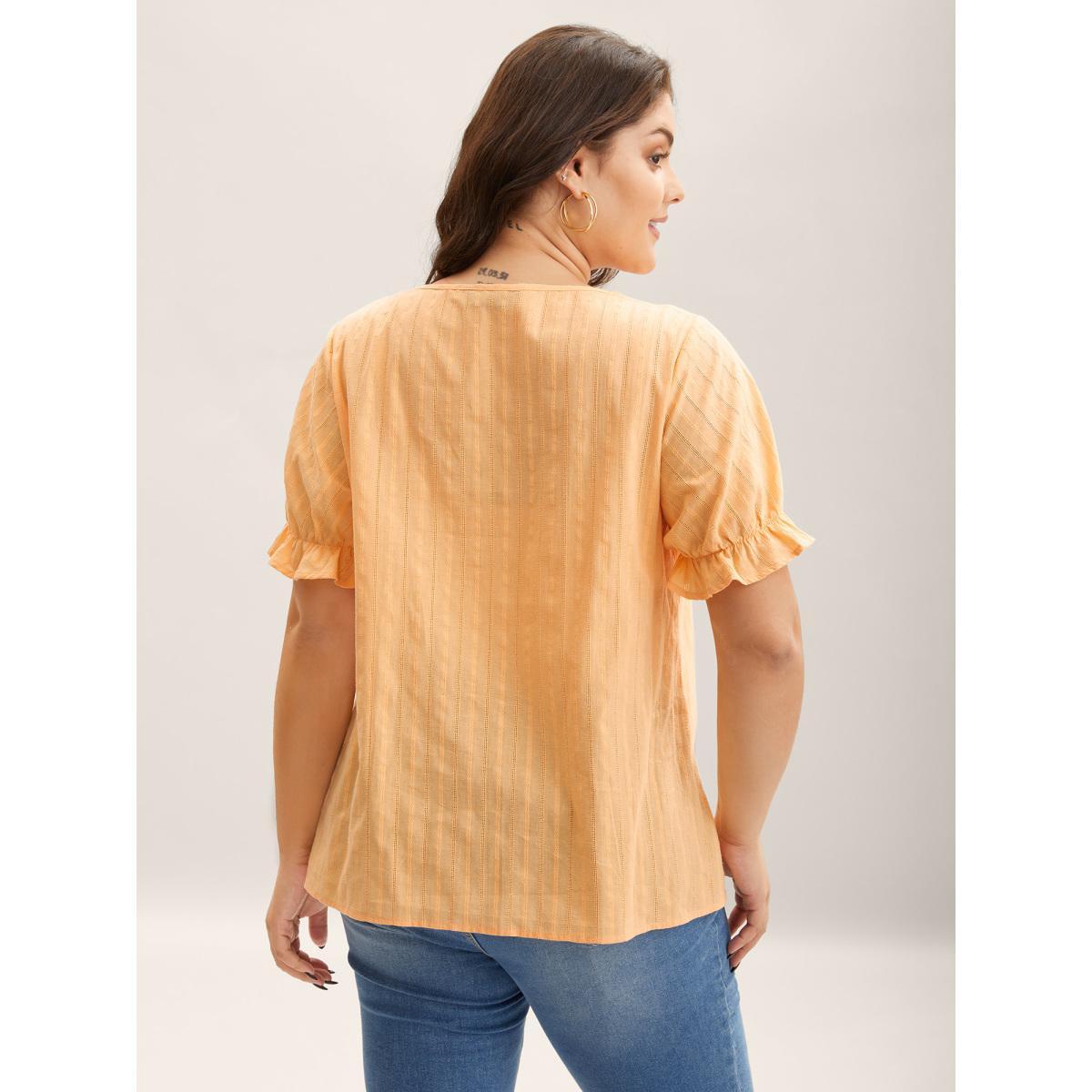 Plus Size Lightorange Cotton Square Neck Ruffled Sleeve Shirt Women Elegant Short sleeve Square Neck Everyday Blouses BloomChic 26/4X Product Image