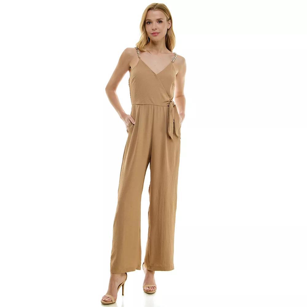 Women's Luxology Faux-Wrap Trim Detail Jumpsuit, Size: Medium, New Green Product Image