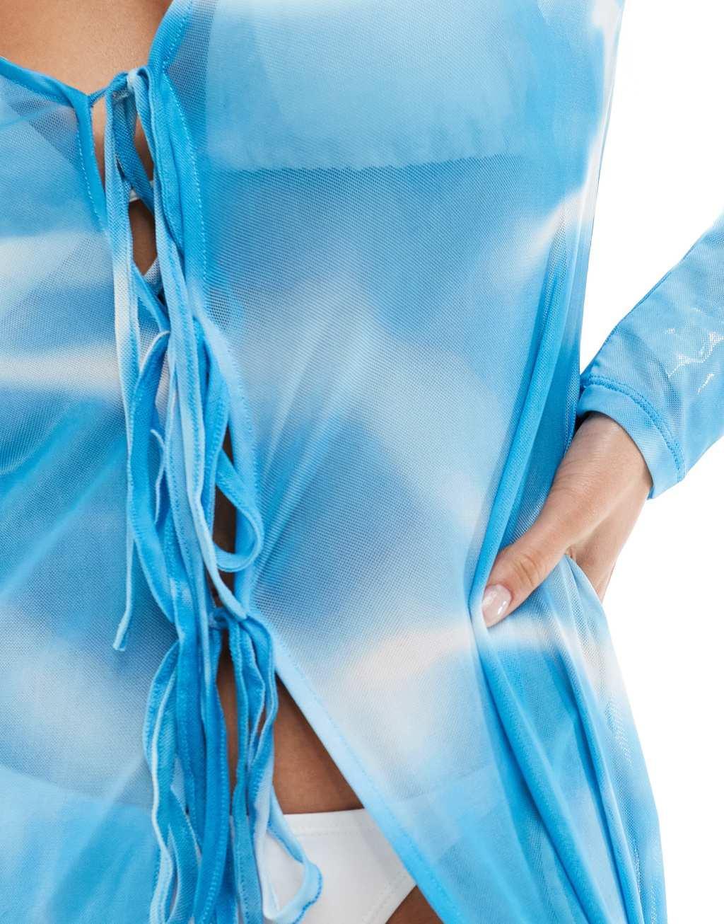 Vero Moda mesh maxi cardigan in ocean print Product Image