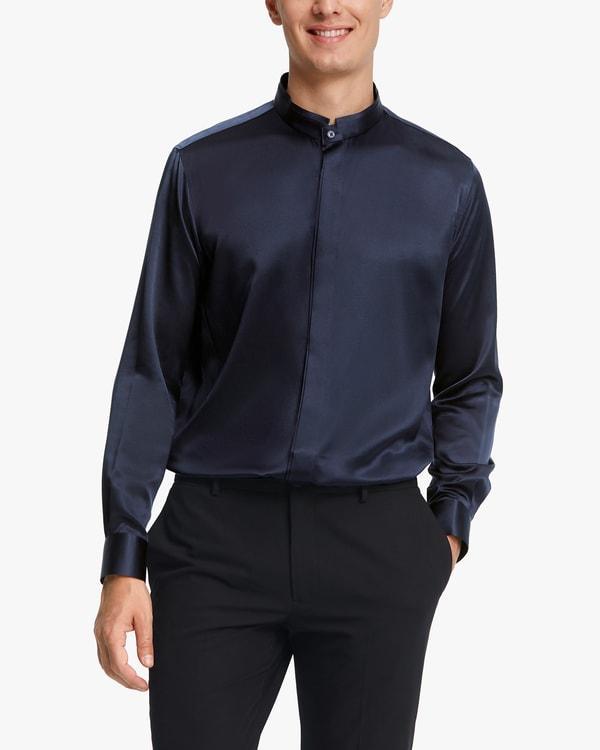 Classic Concealed Placket Silk Men Shirt Product Image