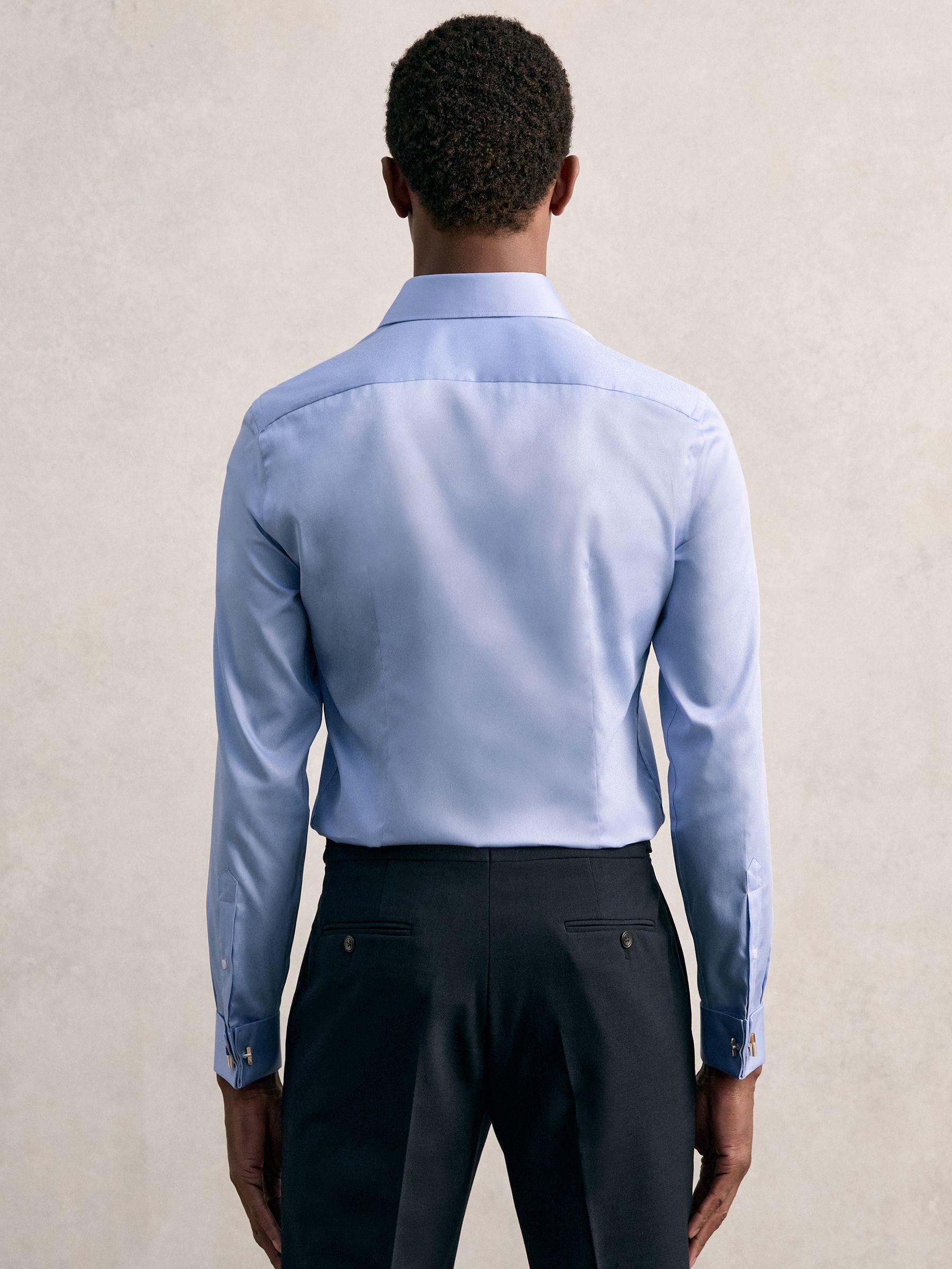 Slim-Fit Cotton-Sateen Shirt in Mid Blue Product Image