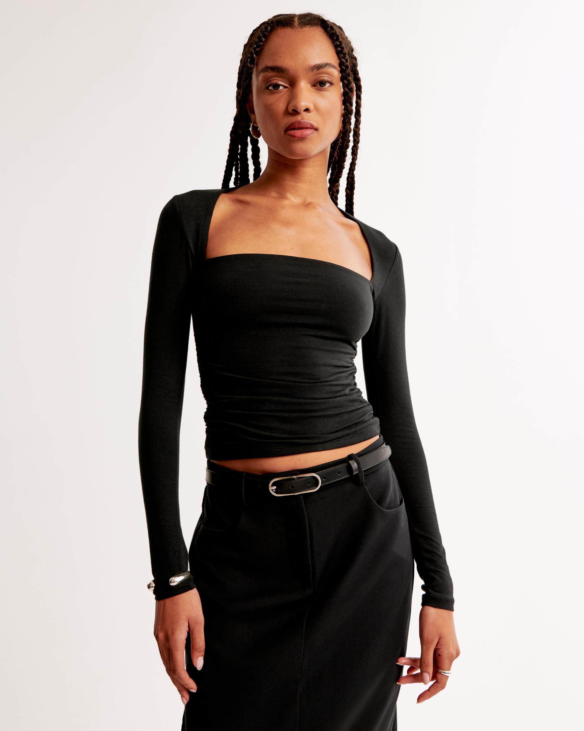 The A&F Ava Long-Sleeve Mesh Top Product Image