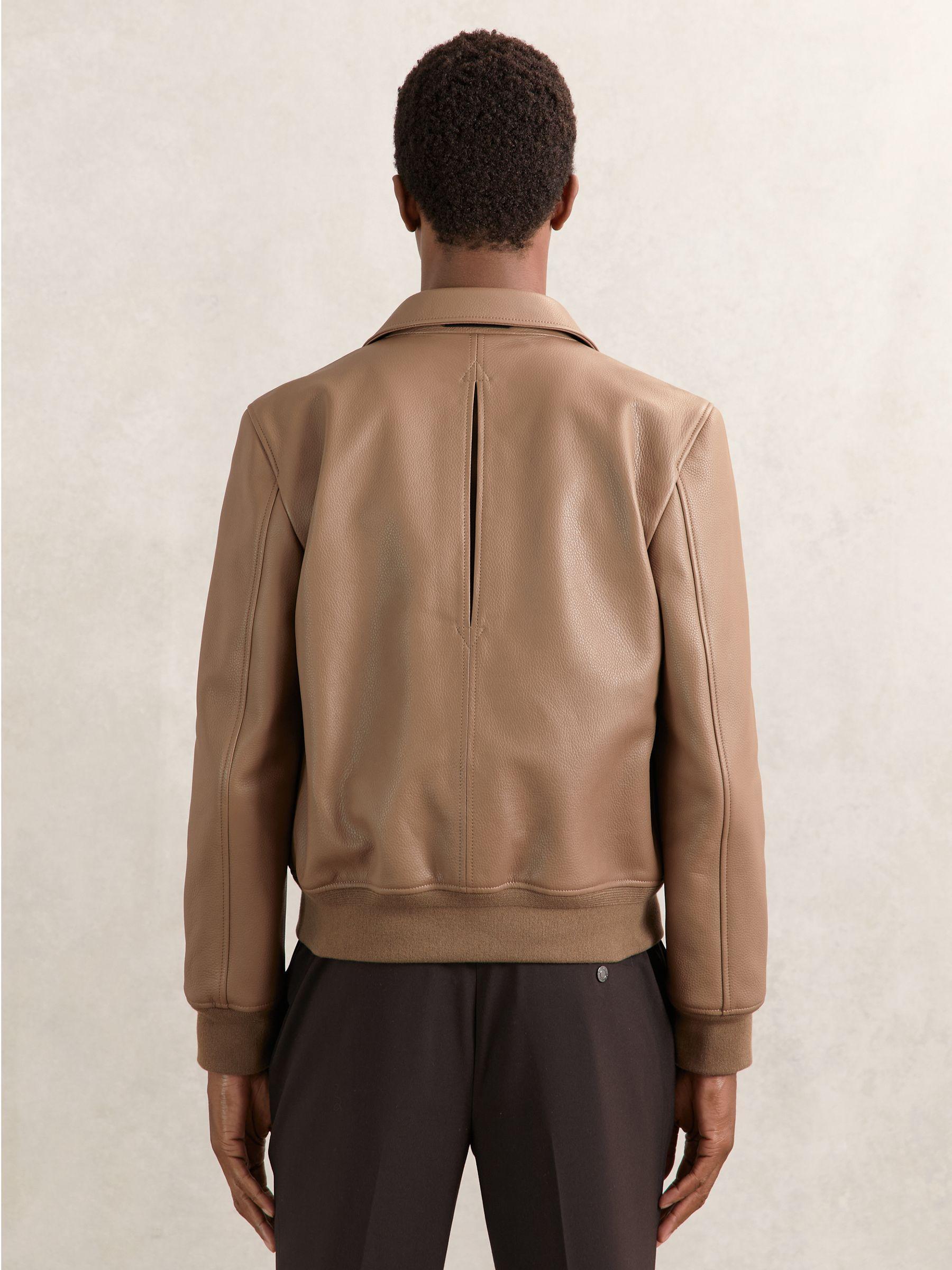 Tumbled-Leather Harrington Jacket in Tan Brown Product Image
