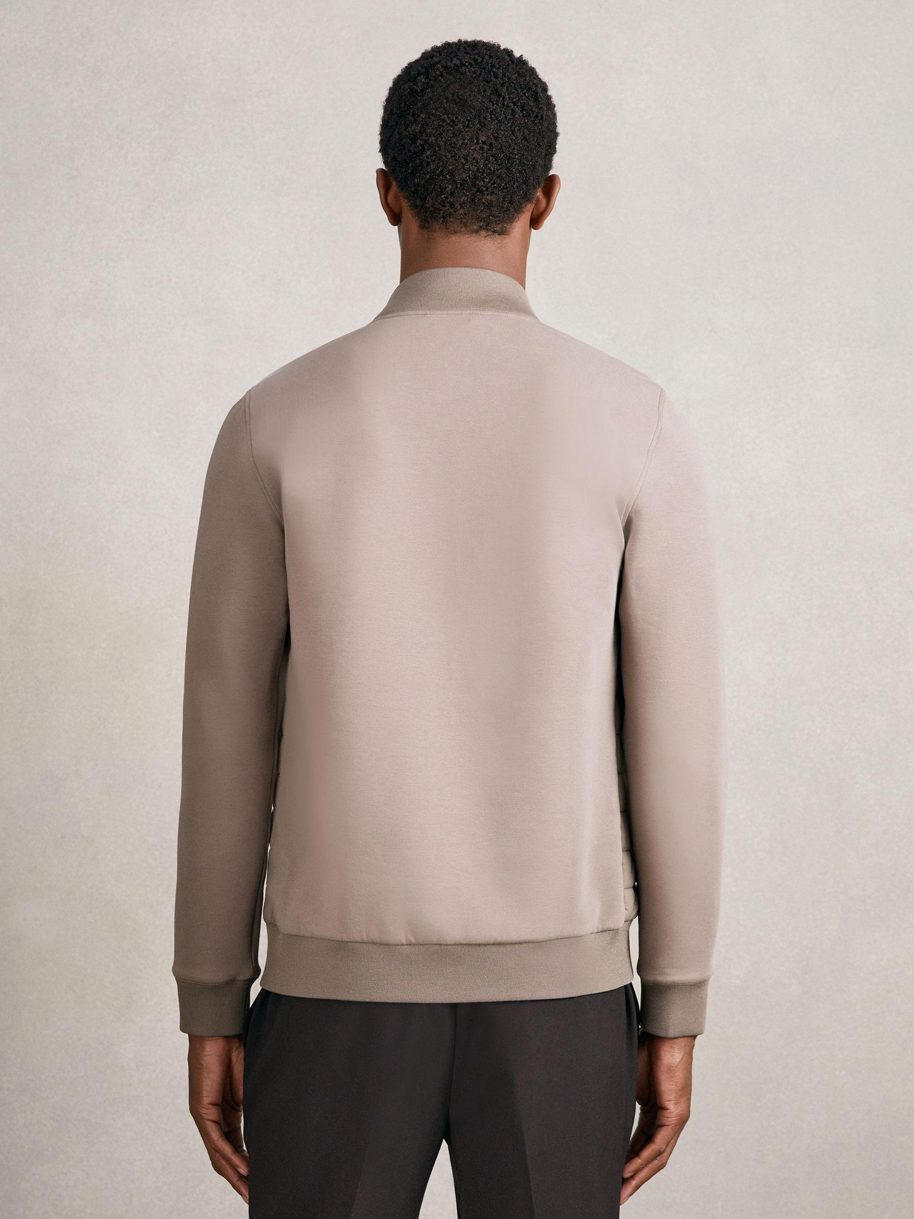 Hybrid Quilt and Knit Zip-Through Jacket in Taupe Brown Product Image