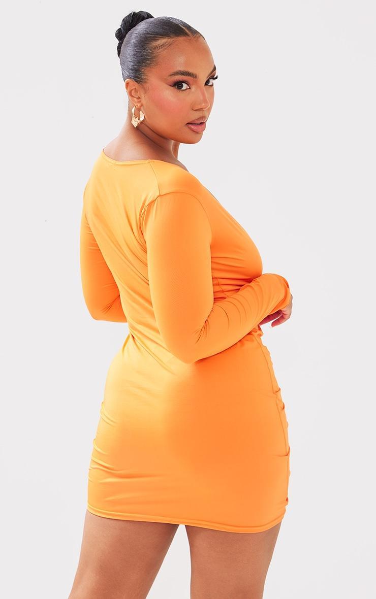  Plus Orange Ruched Plunge Front Bodycon Dress Product Image
