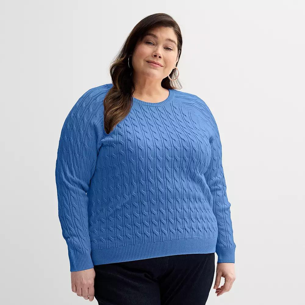 Plus Size Croft & Barrow The Extra Soft Cabled Crew Neck Sweater, Womens Product Image