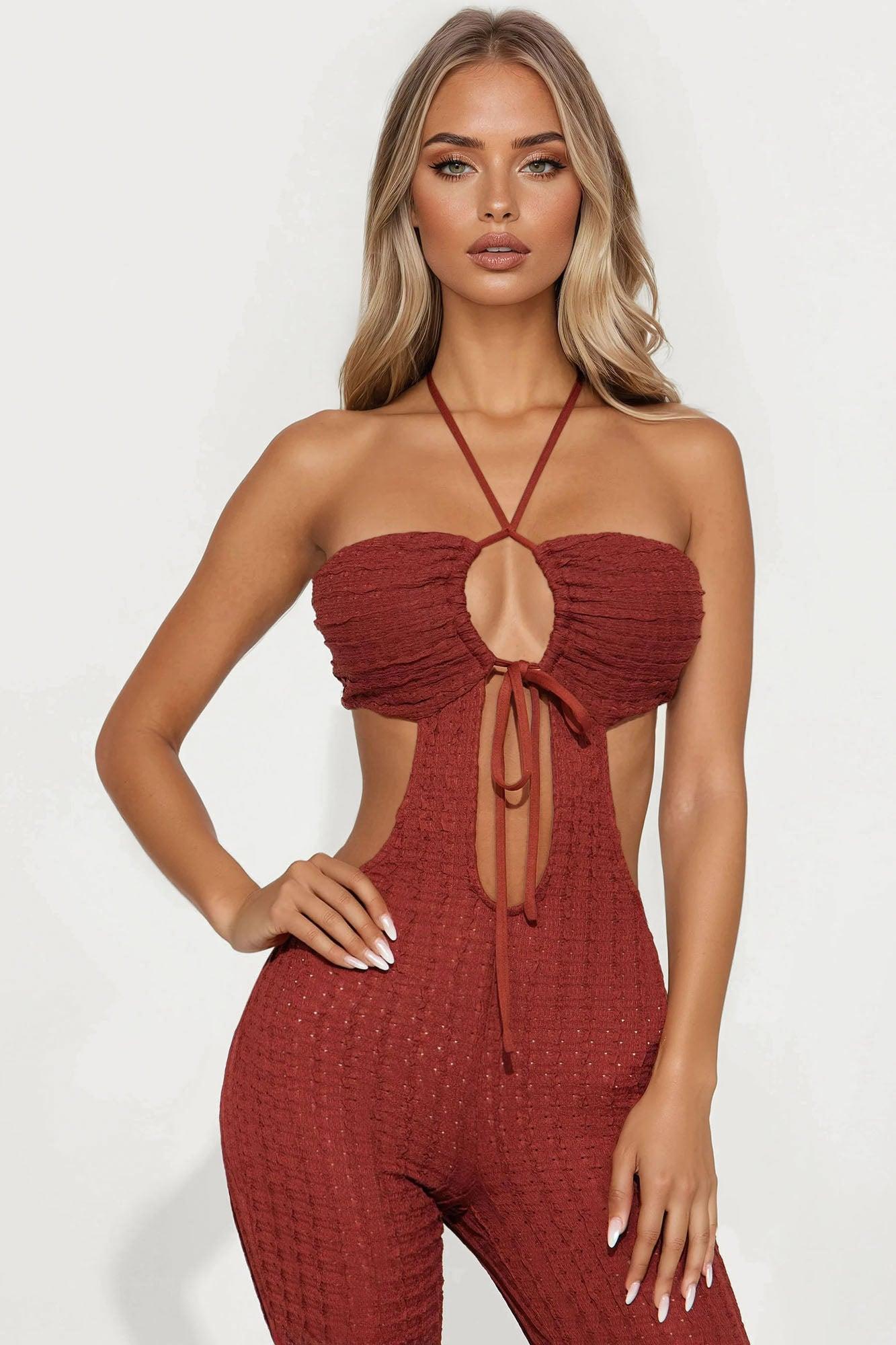 Beach Waves Halter Jumpsuit - Brown Product Image