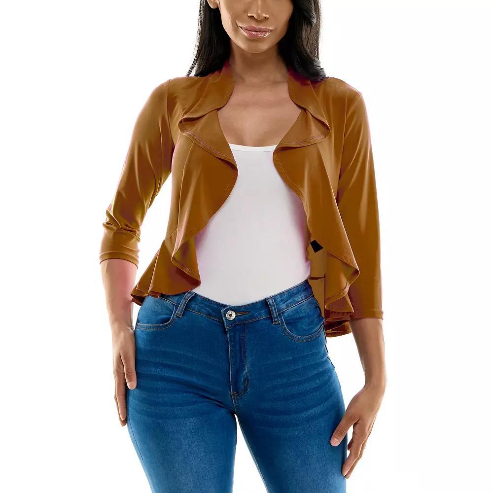 Womens Nina Leonard Ruffle Front Cropped Cardigan Red Product Image