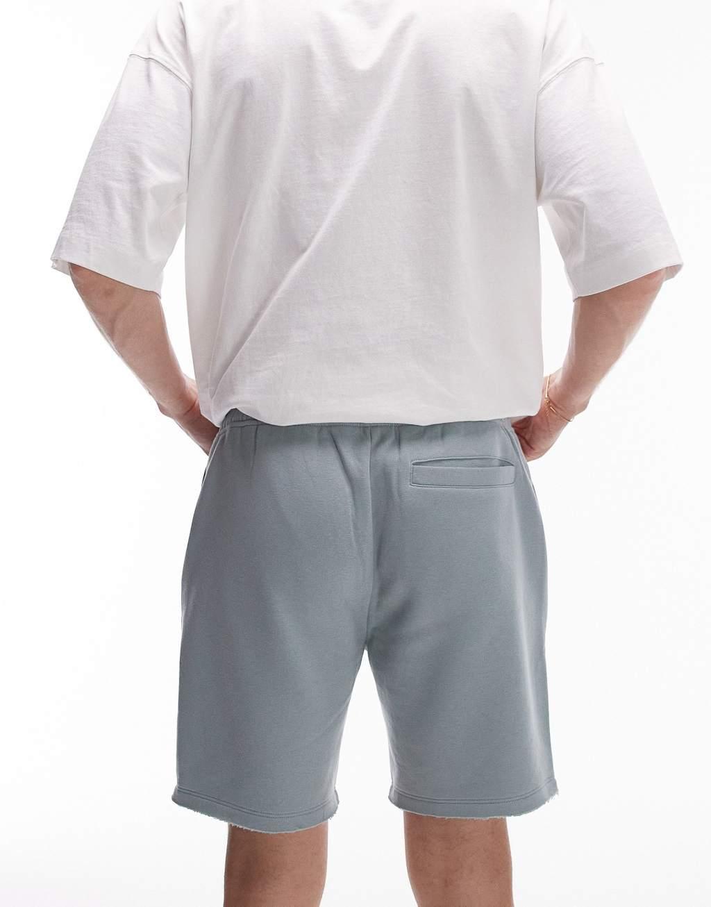 Topman classic fit jersey shorts with raw hem in sage Product Image