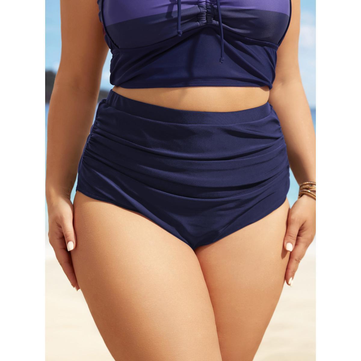 Plus Size High Rise Tie Knot Gathered Swim Bottom Women's Swimwear Indigo Beach Tie knot High stretch Skinny High Rise Curve Swim Bottoms BloomChic 28/5X Product Image