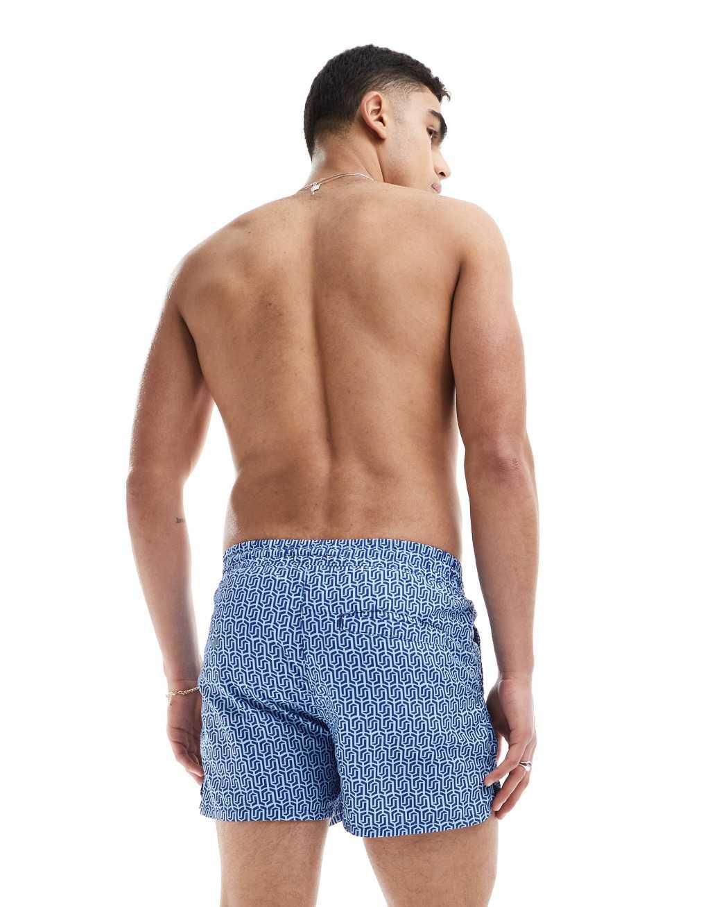 Aray small geo print swim shorts in blue Product Image