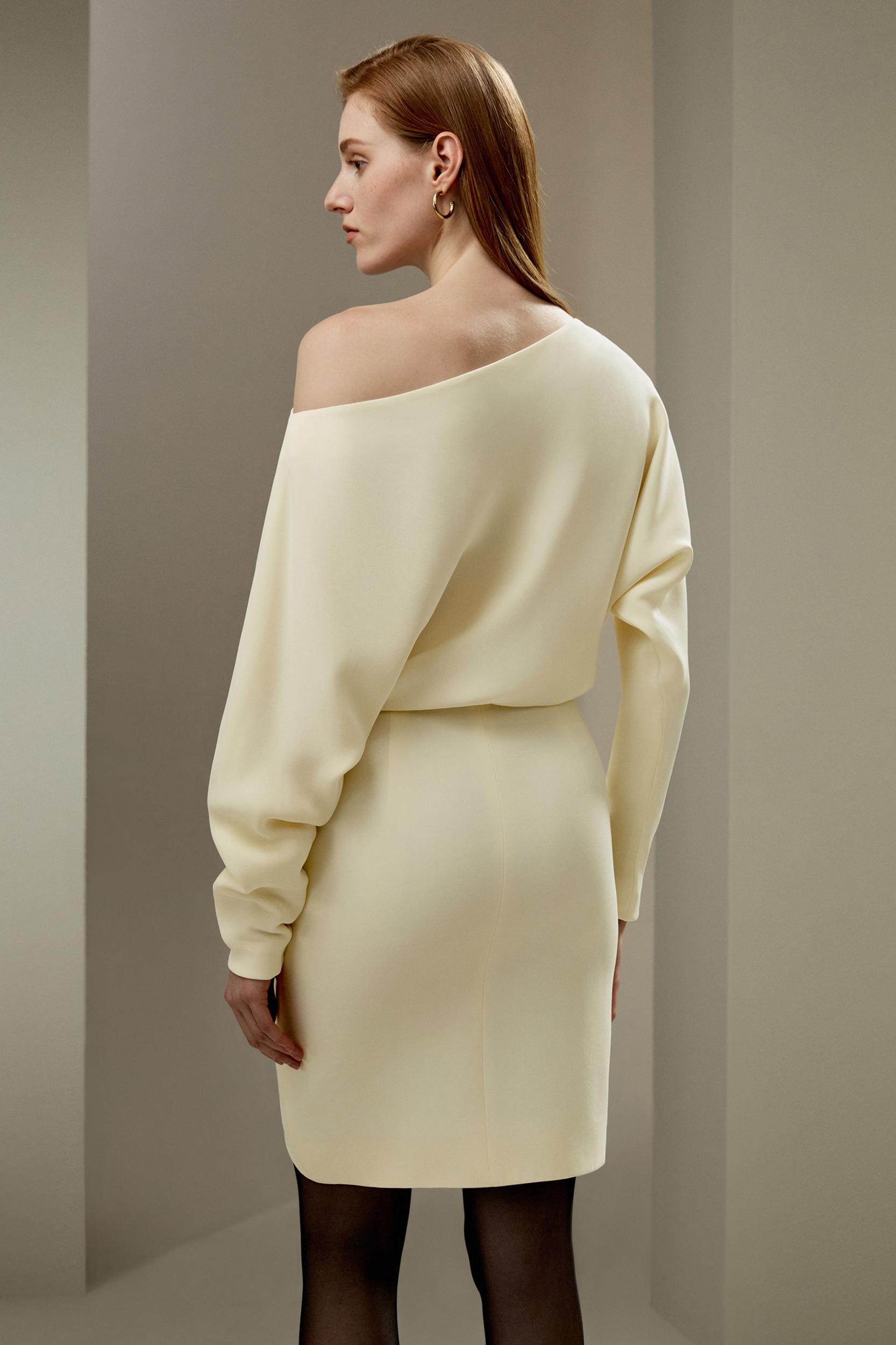 Long Sleeve Gathered Silk Mini Dress Product Image