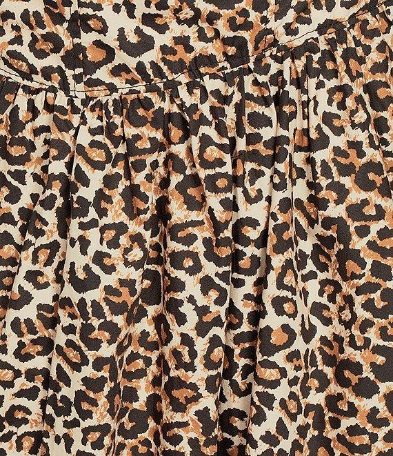 Skies Are Blue Leopard Print Poplin Crew Neck Sleeveless Drop Waist Midi Dress Product Image