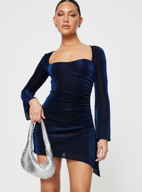 Donelli Long Sleeve Mini Dress Navy Lower Impact Product Image