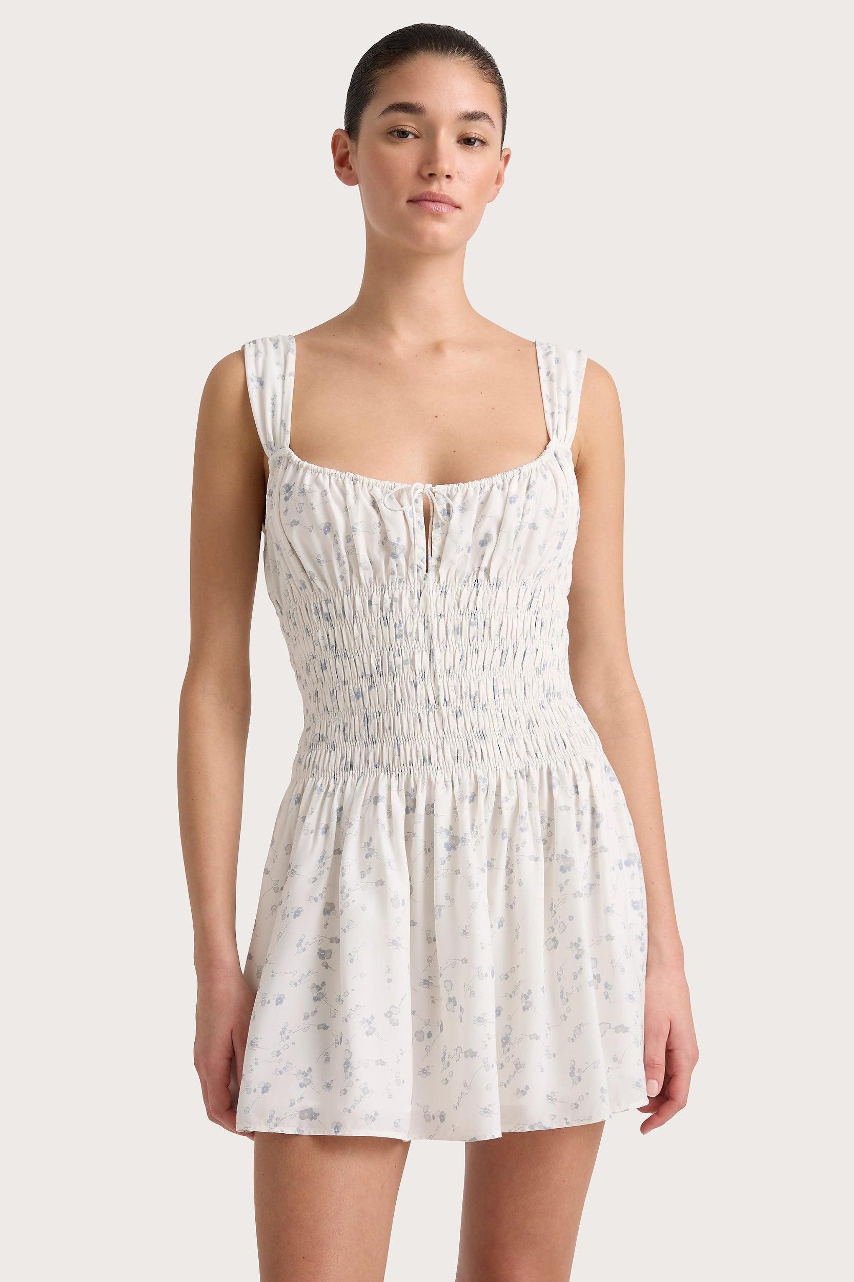 Yerres Mini Dress Blossom Egg Shell Powder Blue Product Image