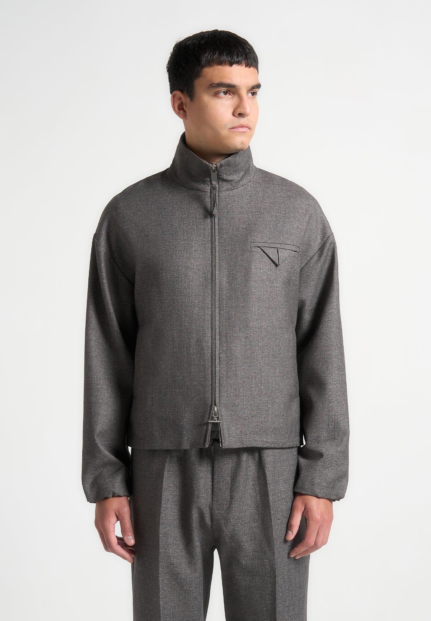 Tailored Funnel Neck Jacket - Grey Male Product Image