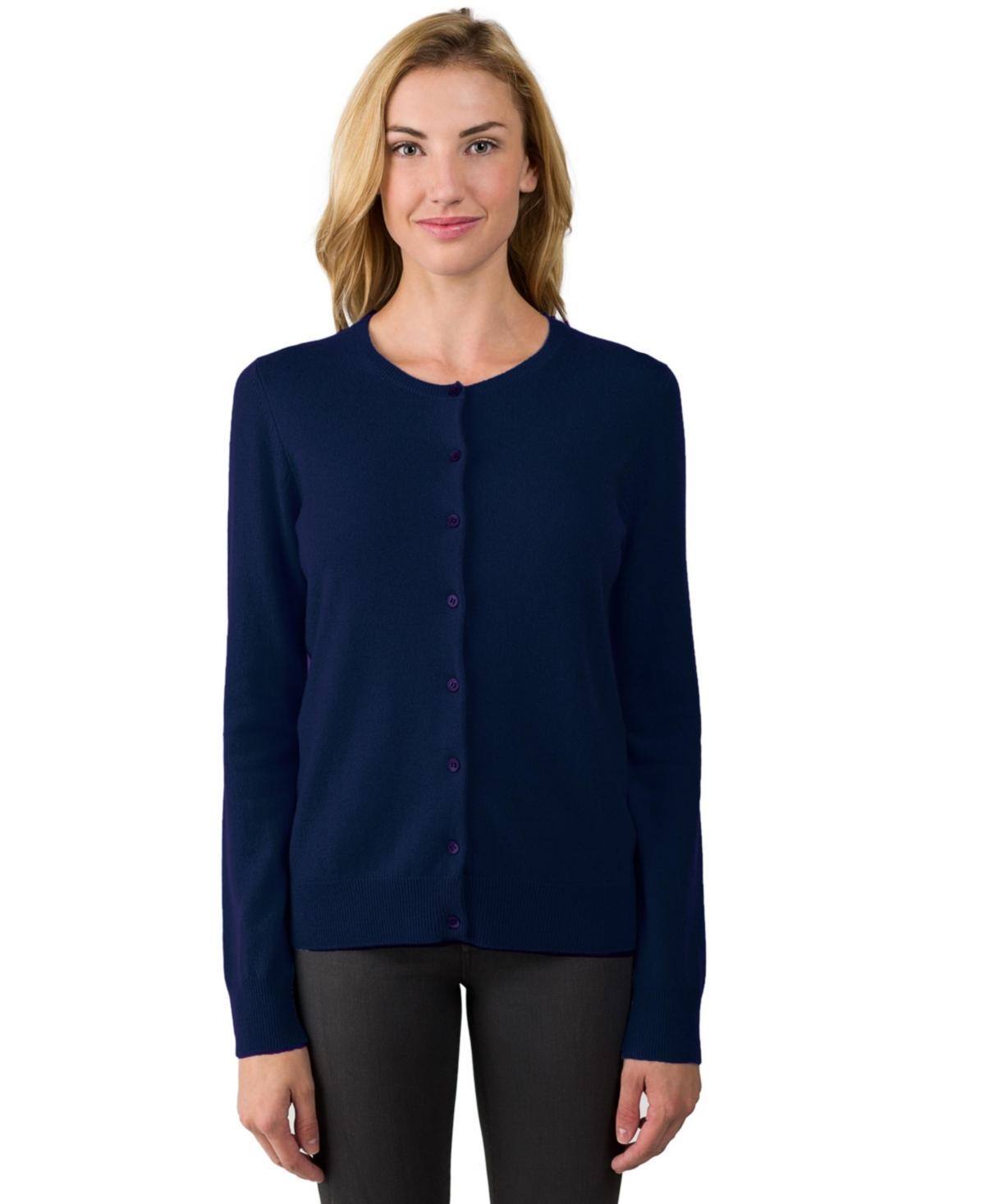 Jennie Liu Womens 100% Cashmere Button Front Long Sleeve Crewneck Cardigan Sweater (1575, Azalea, Large ) Product Image