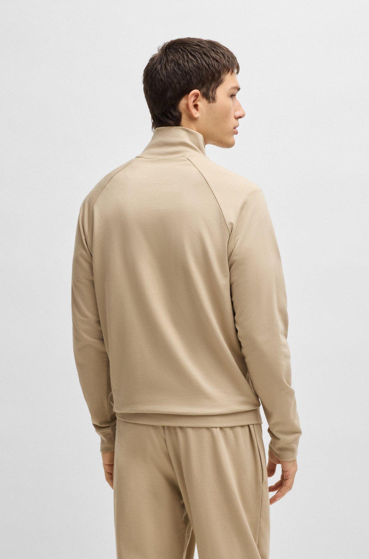 BOSS - Cotton-terry zip-up jacket with logo print - Light Beige Product Image