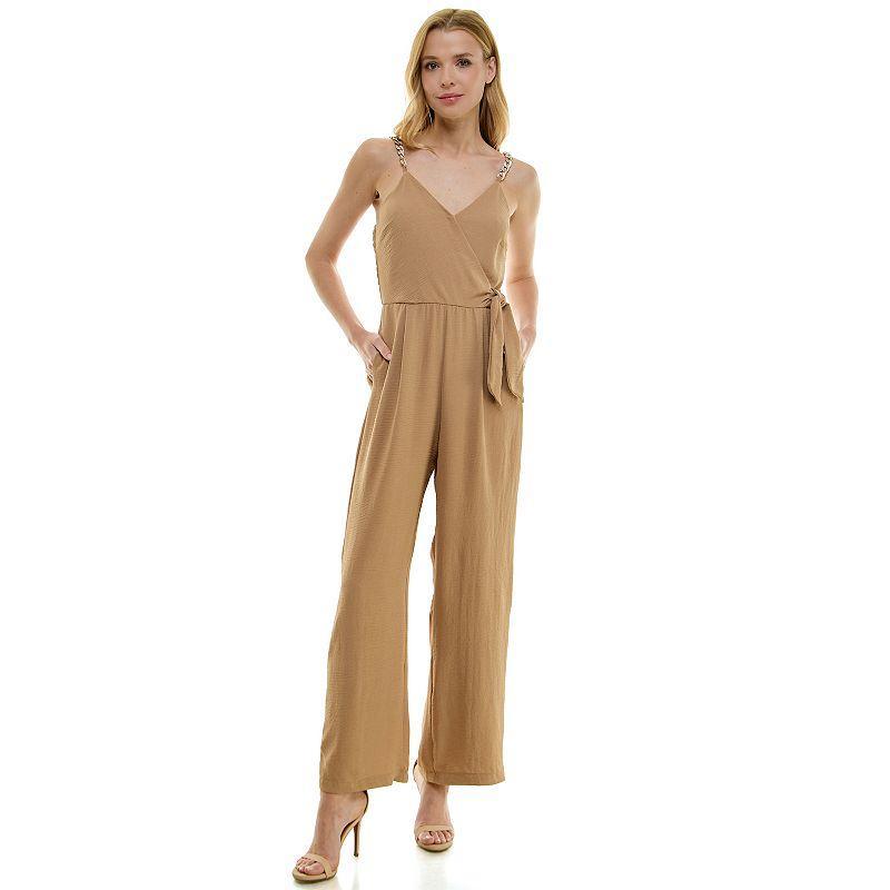 Women's Luxology Faux-Wrap Trim Detail Jumpsuit, Size: Medium, New Green Product Image