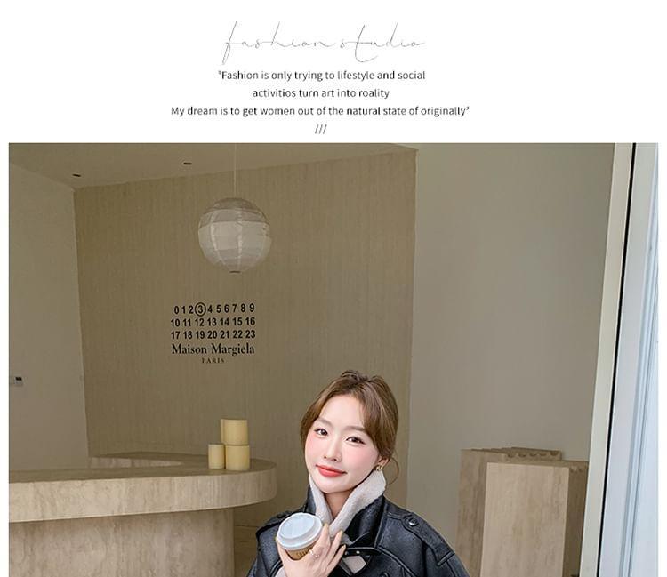 Turtleneck Button-Up Faux Leather Coat Product Image