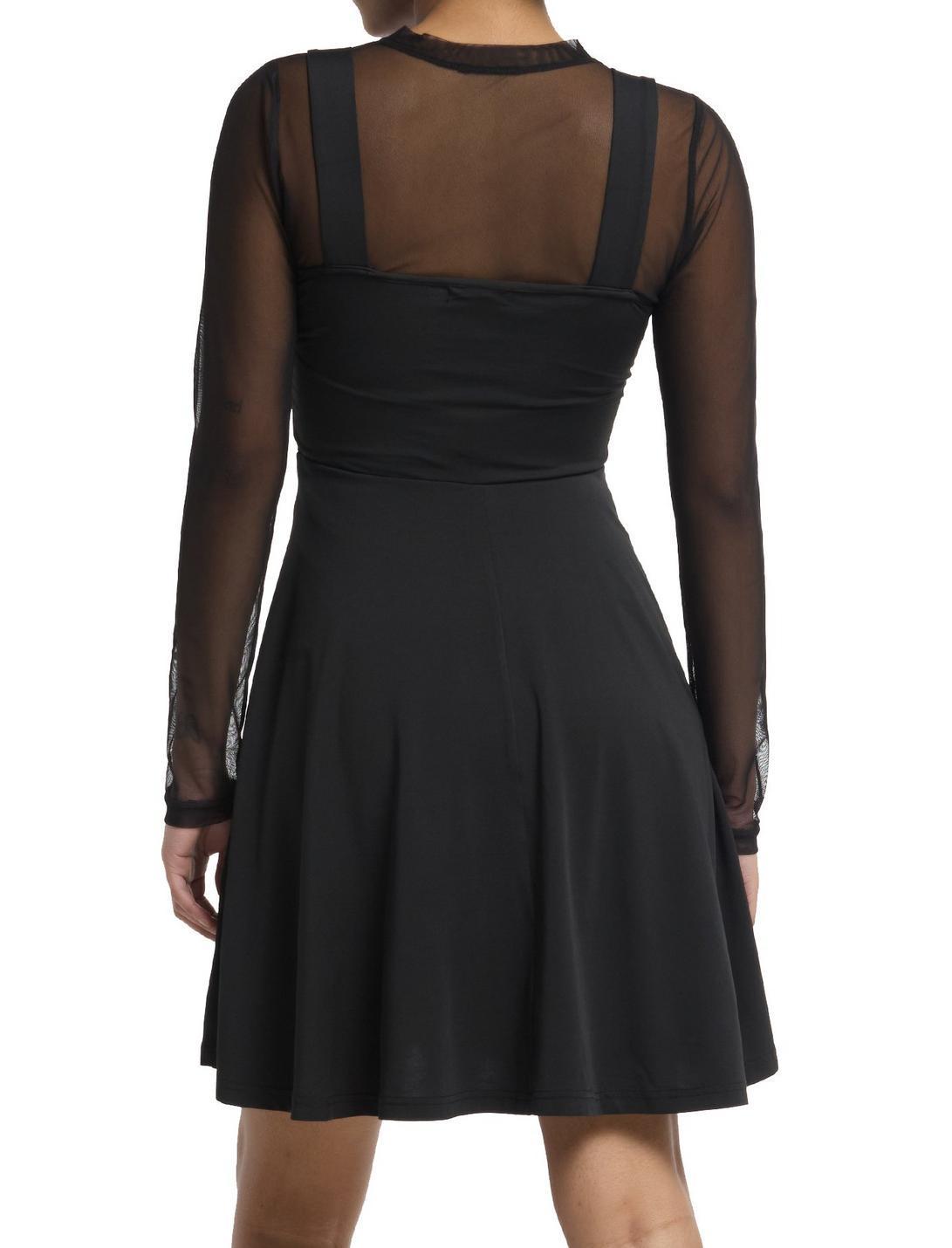 Black Grommet Lace-Up Mesh Twofer Dress Product Image