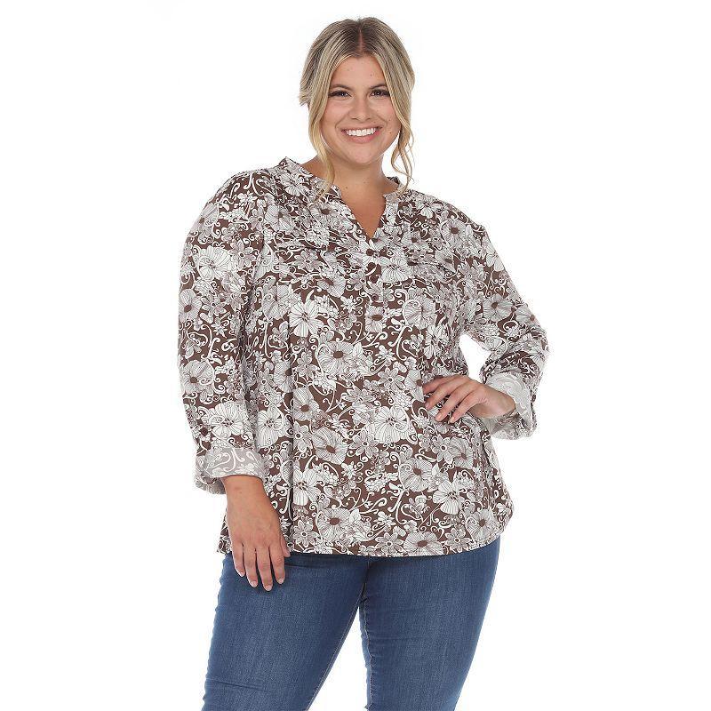 Pleated Long Sleeve Floral Print Blouse - Plus Product Image