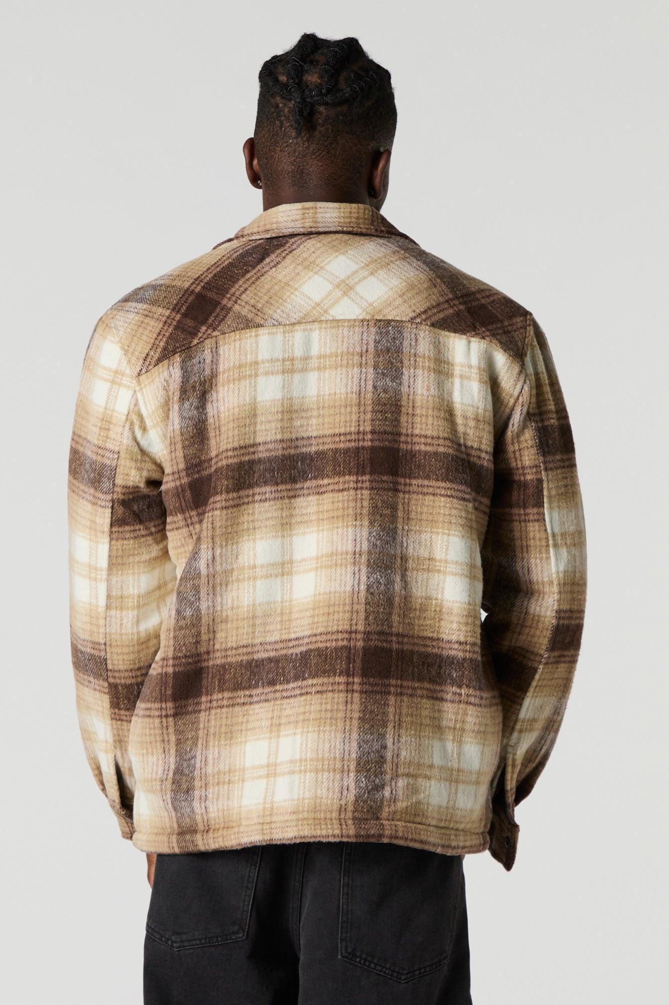 Sherpa Lined Plaid Flannel Shacket Male Product Image