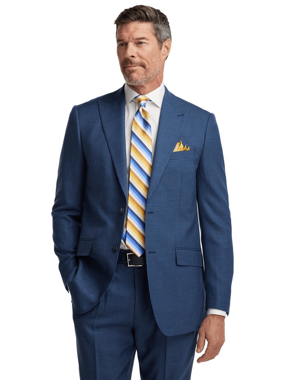 Wool Houndstooth Single Breasted Peak Lapel Suit Jacket - Blue Product Image