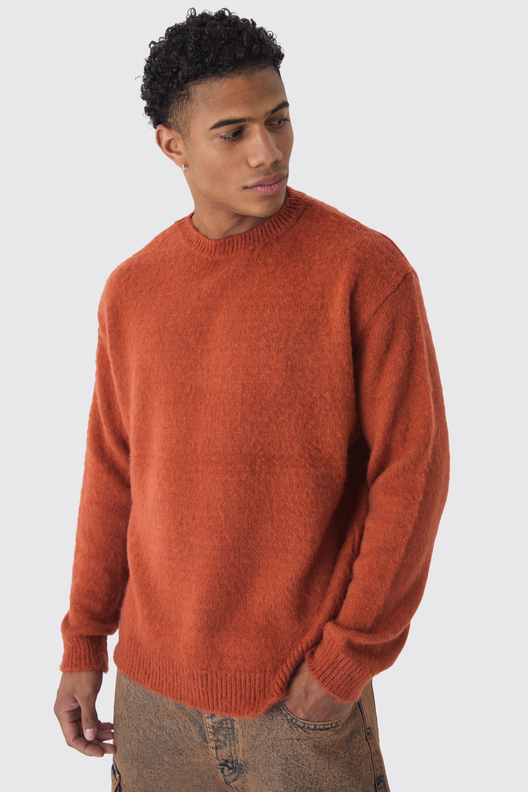 Mens Fluffy Knit Crew Neck Oversized Sweater - Black Product Image