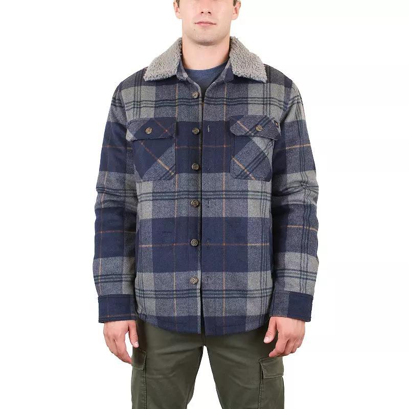 Men's Mountain and Isles Button Front Coat with Faux Sherpa Collar, Size: XXL, Grey Navy Plaid Product Image