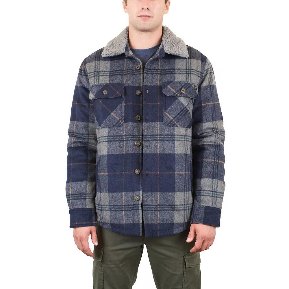 Men's Mountain and Isles Button Front Coat with Faux Sherpa Collar, Size: XXL, Grey Navy Plaid Product Image