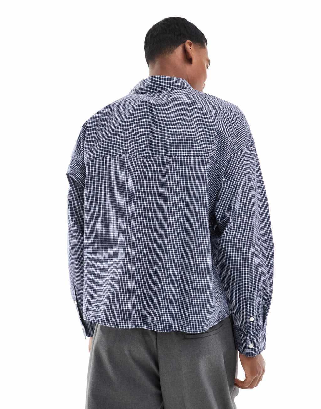 Pull&Bear plaid long sleeve shirt in blue Product Image