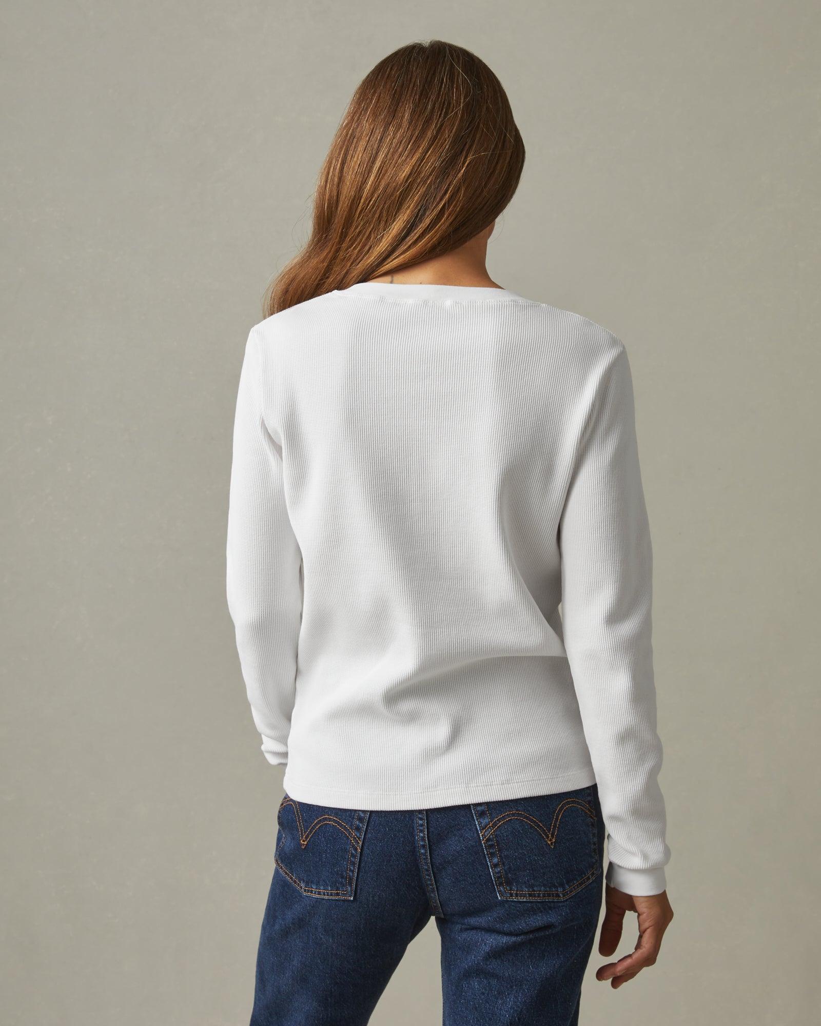 Women's Waffle Henley - White Female Product Image