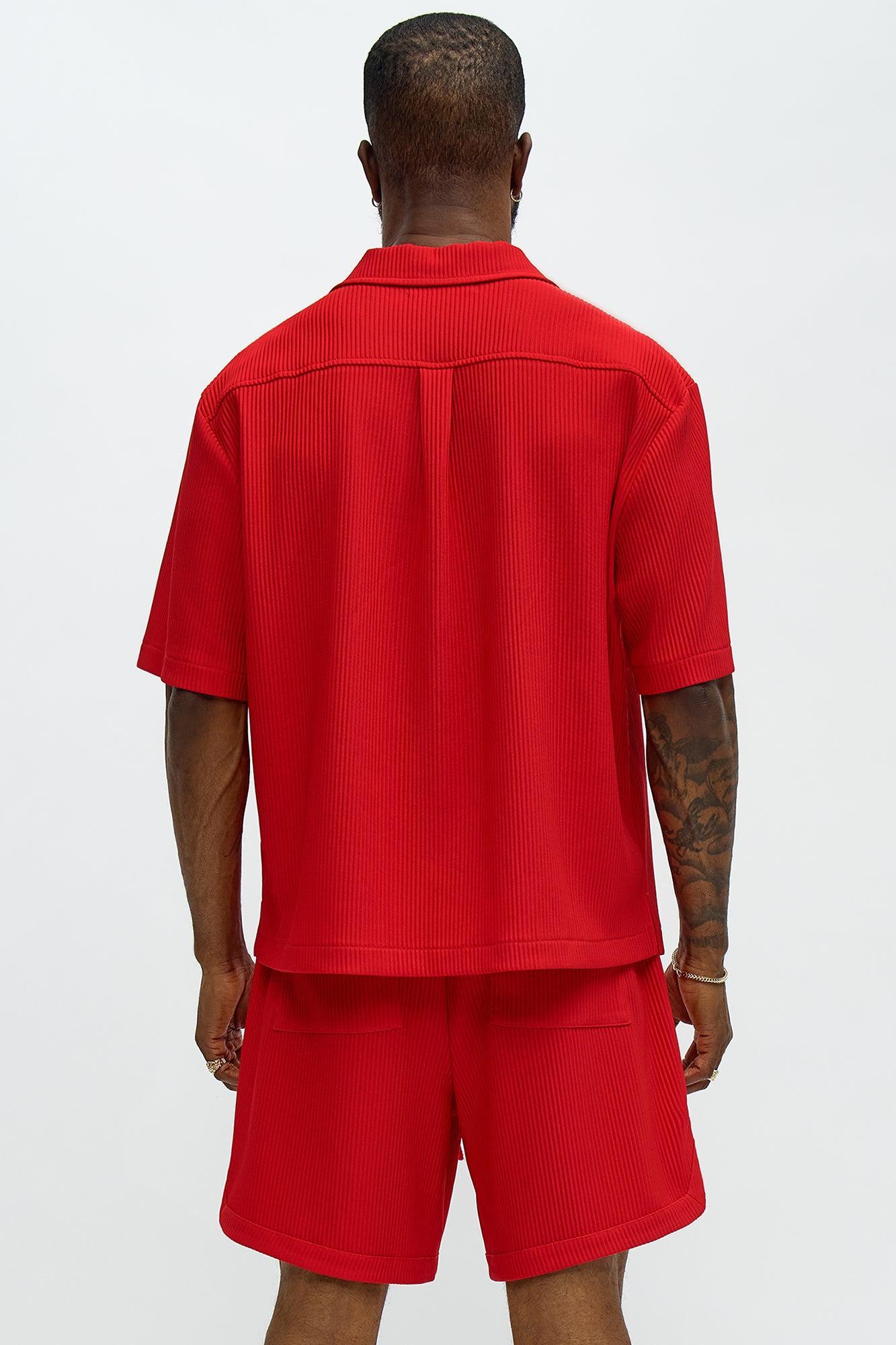 Show Up Short Sleeve Cuban Shirt - Red Product Image