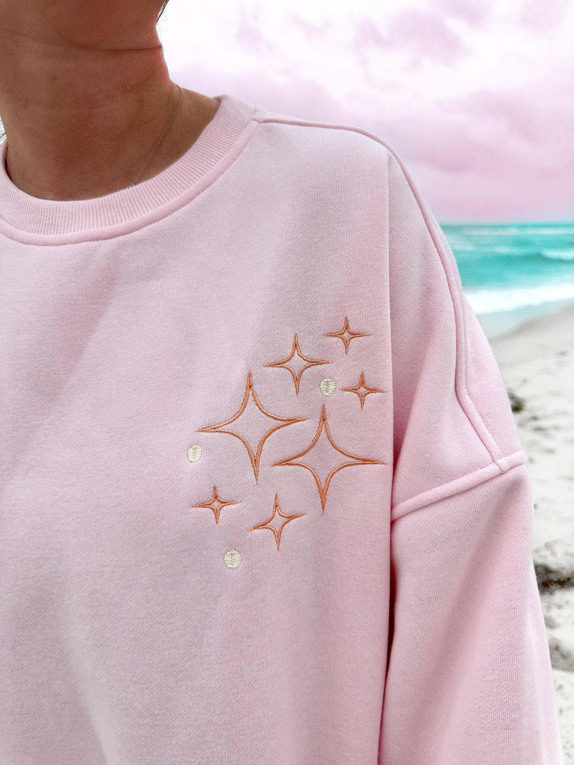 Light Pink Sunset Rays Embroider Sweatshirt Girls Product Image