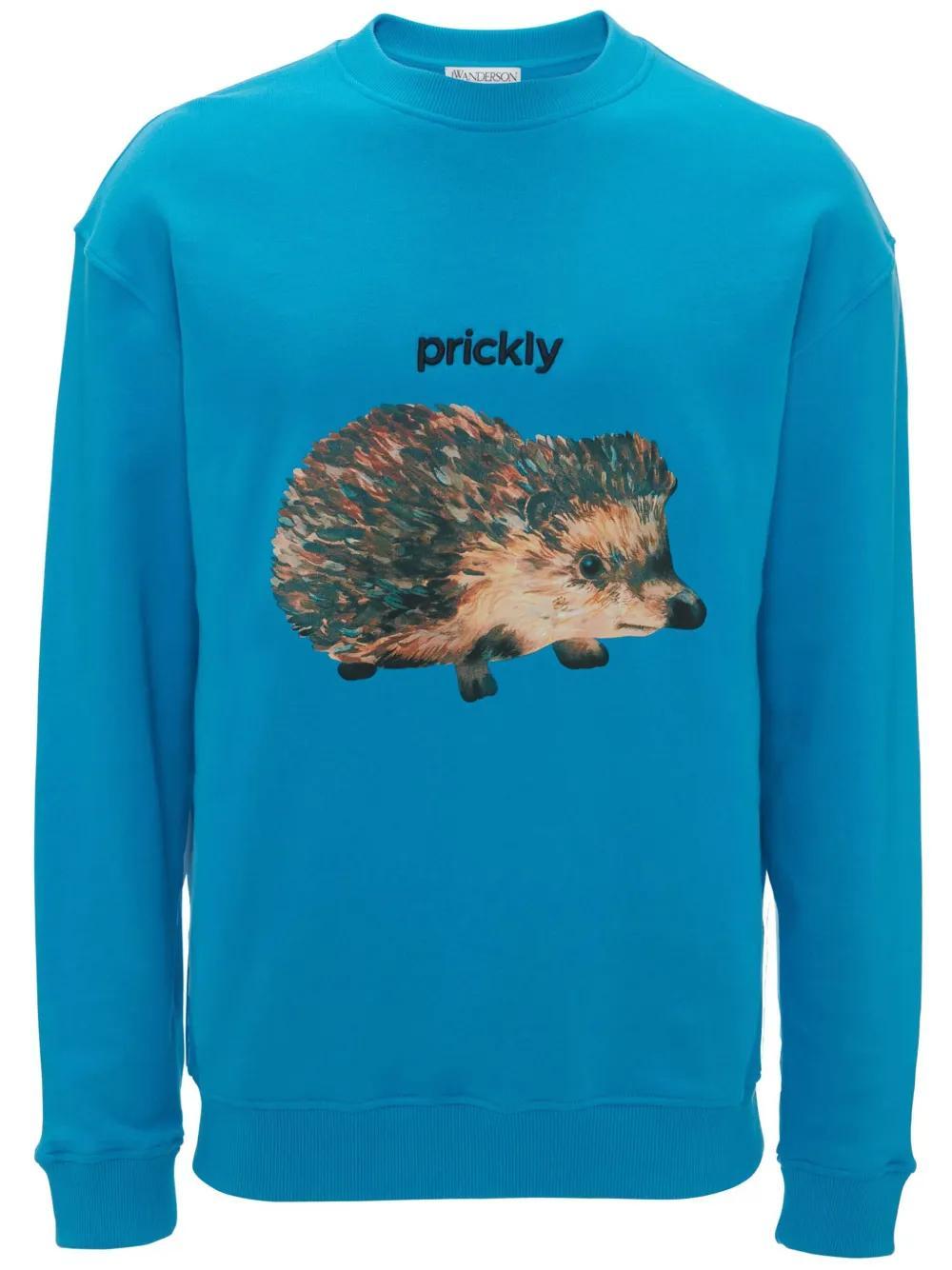 JW ANDERSON Hedgehog Print Crewneck Sweatshirt In Blue Product Image