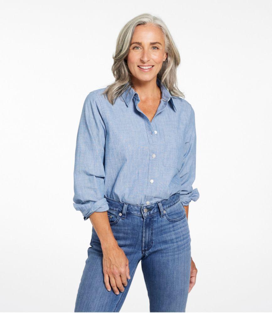 
                            Women's Essential Cotton Shirt, Chambray Long Sleeve
                         Product Image