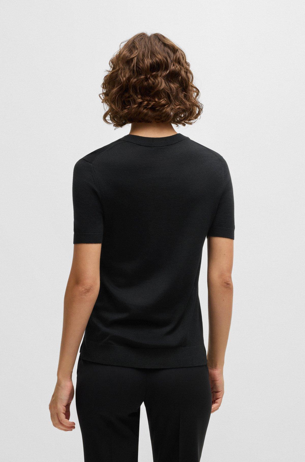 BOSS - Short-sleeved sweater in Merino wool - Black Product Image