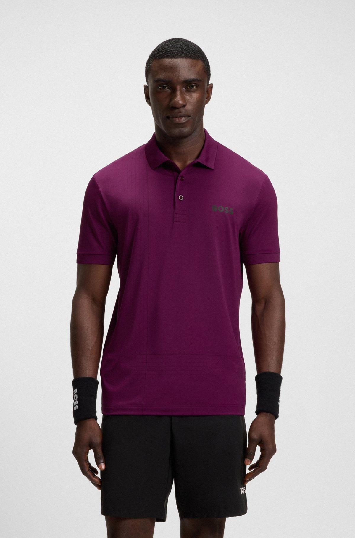 BOSS - Active quick-dry polo shirt with check artwork - Pink Product Image