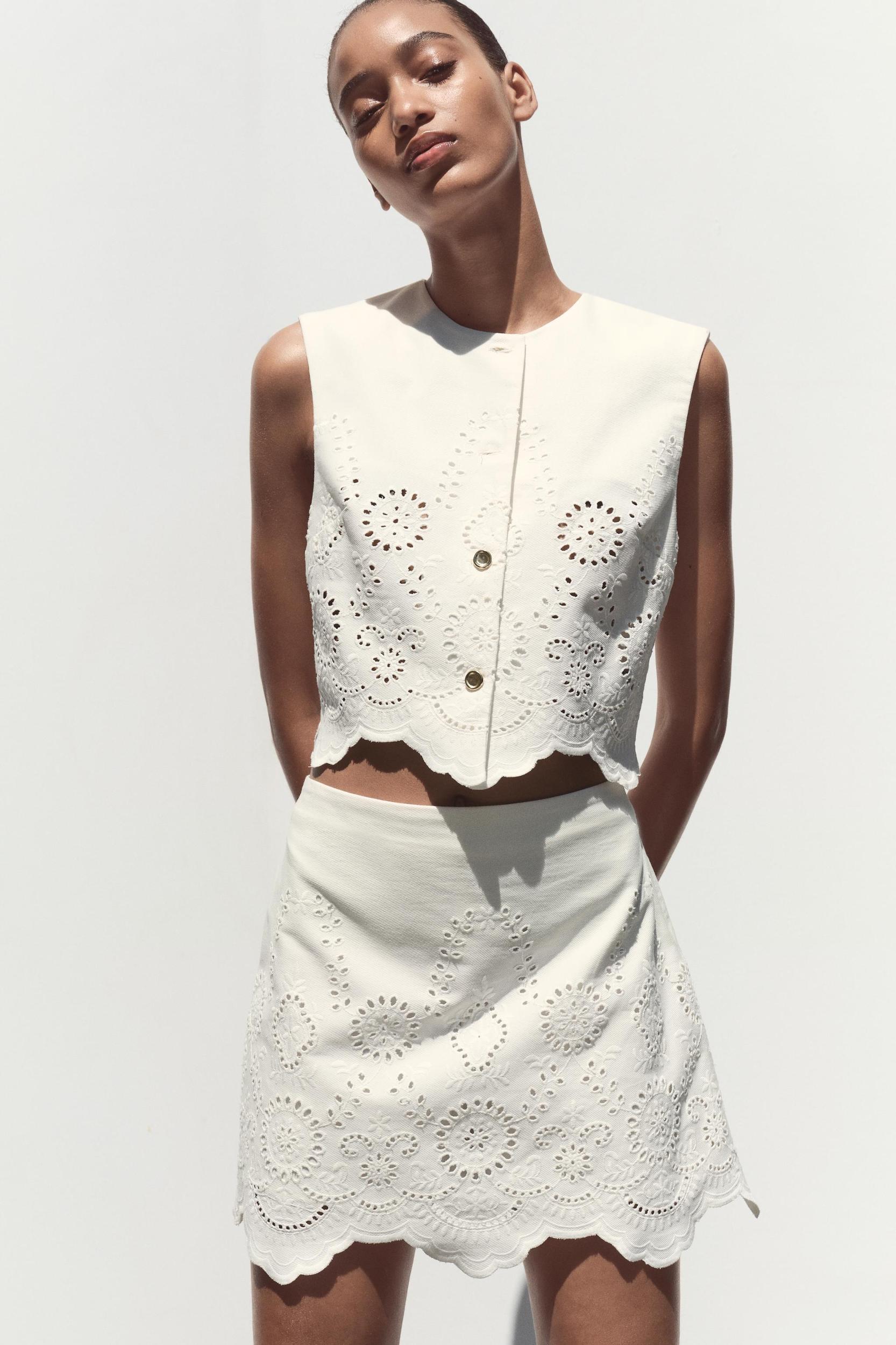 EMBROIDERED EYELET VEST TOP Product Image