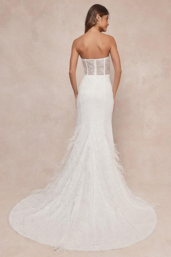 Ravishing Romance White Embroidered Feather Bustier Maxi Dress Product Image