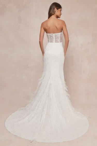 Ravishing Romance White Embroidered Feather Bustier Maxi Dress Product Image