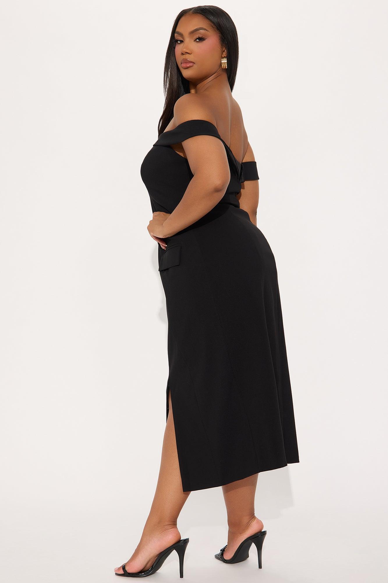 Go Getter Off Shoulder Midi Dress - Black Product Image
