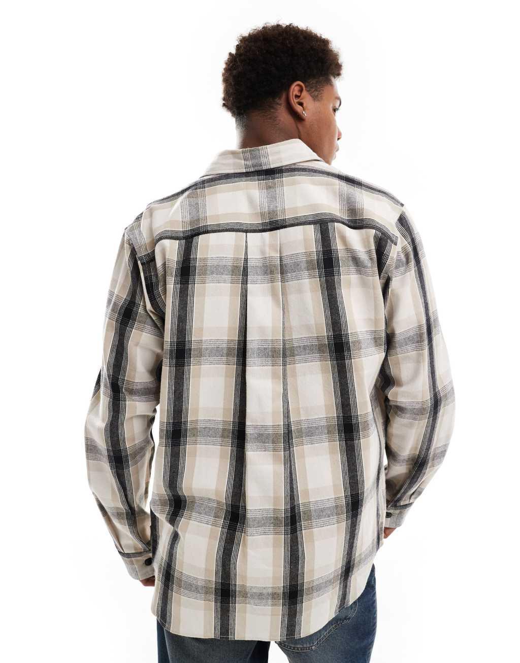 JJ Rebel heavy check overshirt in beige Product Image