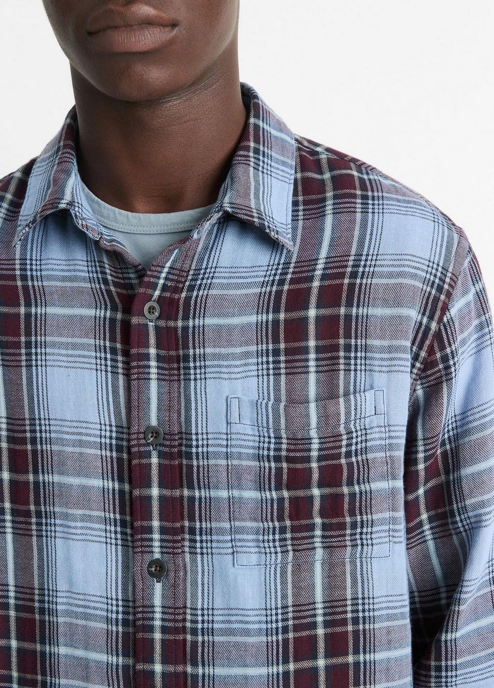 Mens Napa Plaid Cotton Shirt, Blue Cloud/malbec, Size XL Vince Product Image
