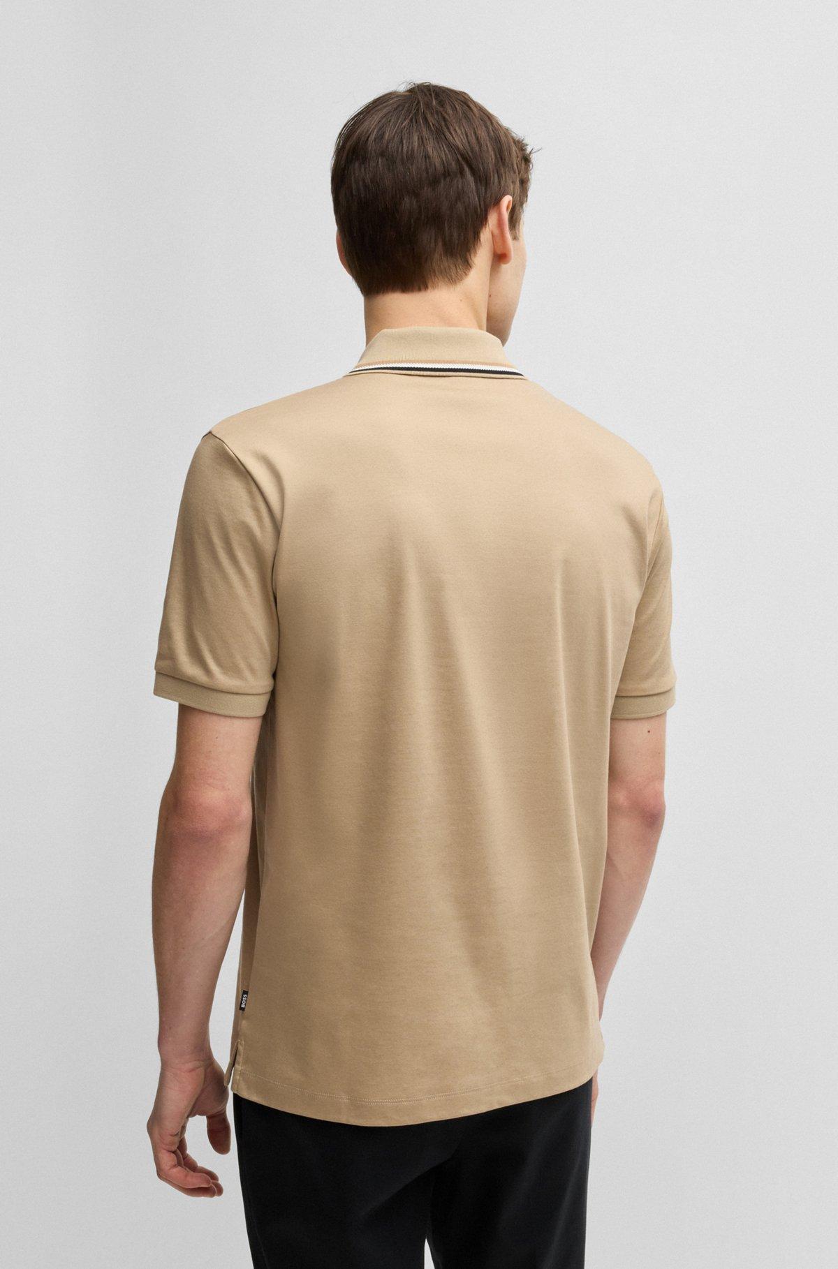 Slim-fit polo shirt in cotton with striped collar Product Image